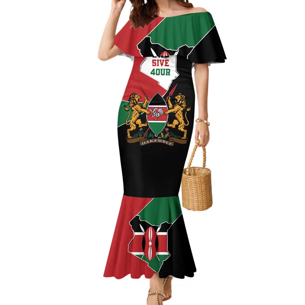 Kenya 254 Mermaid Dress Kenyan Flag Map Double Lion Shield - Wonder Print Shop