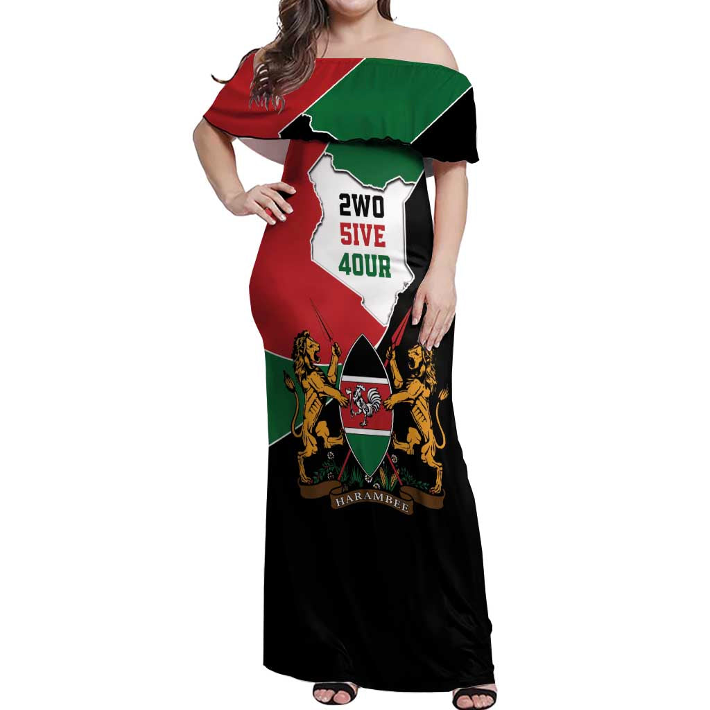 Kenya 254 Off Shoulder Maxi Dress Kenyan Flag Map Double Lion Shield - Wonder Print Shop