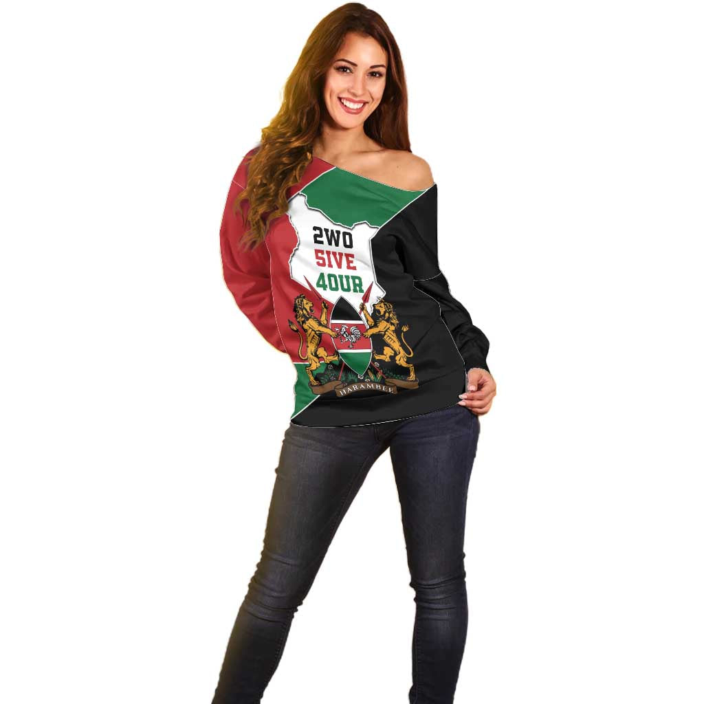 Kenya 254 Off Shoulder Sweater Kenyan Flag Map Double Lion Shield - Wonder Print Shop