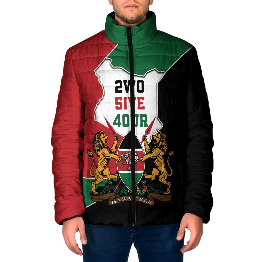 Kenya 254 Padded Jacket Kenyan Flag Map Double Lion Shield - Wonder Print Shop