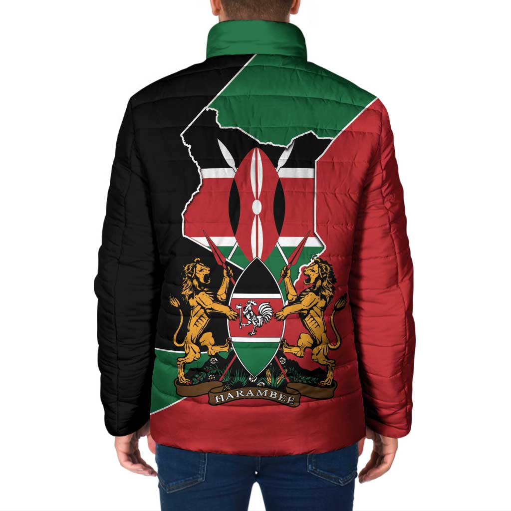 Kenya 254 Padded Jacket Kenyan Flag Map Double Lion Shield - Wonder Print Shop