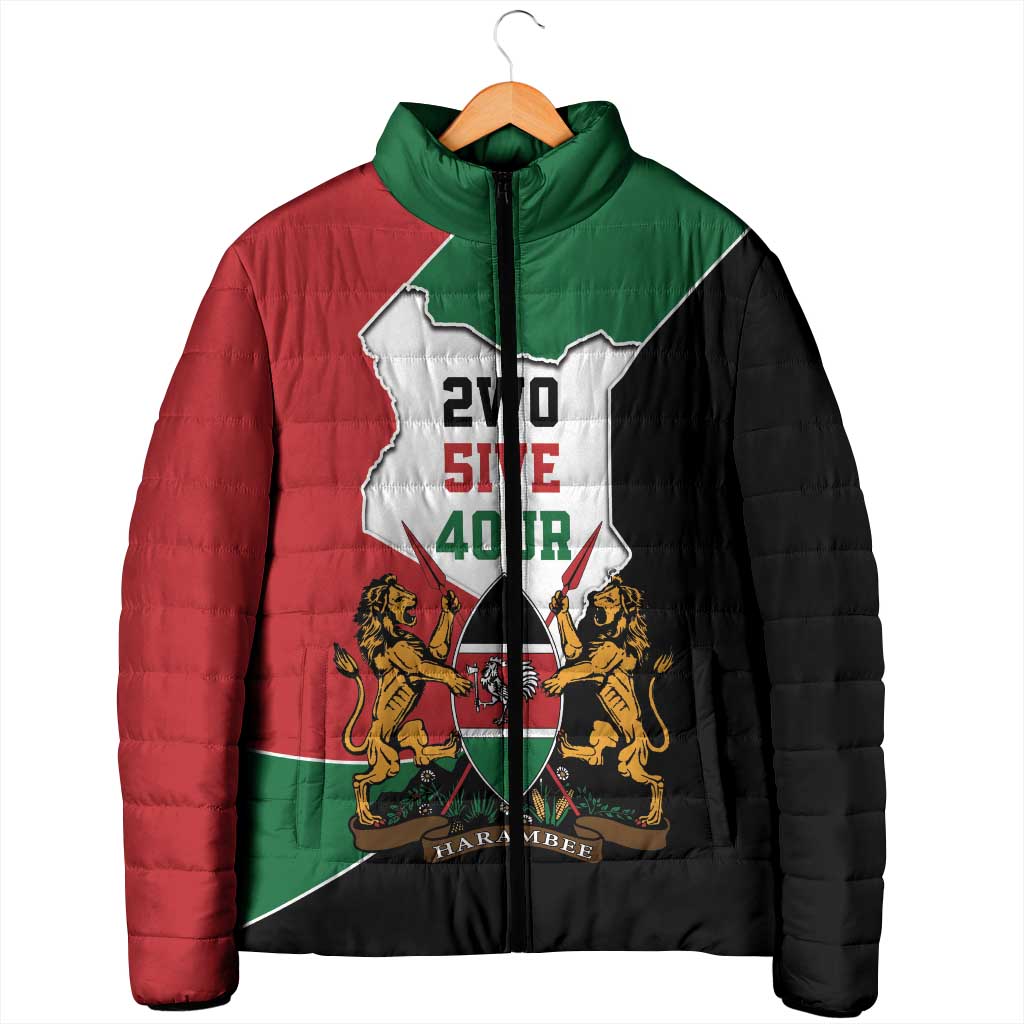 Kenya 254 Padded Jacket Kenyan Flag Map Double Lion Shield - Wonder Print Shop