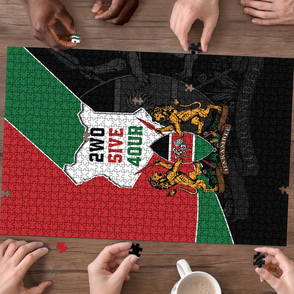 Kenya 254 Puzzle Kenyan Flag Map Double Lion Shield - Wonder Print Shop
