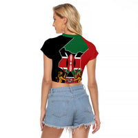 Kenya 254 Raglan Cropped T Shirt Kenyan Flag Map Double Lion Shield - Wonder Print Shop