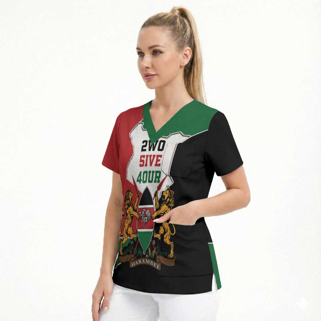 Kenya 254 Scrub Top Kenyan Flag Map Double Lion Shield