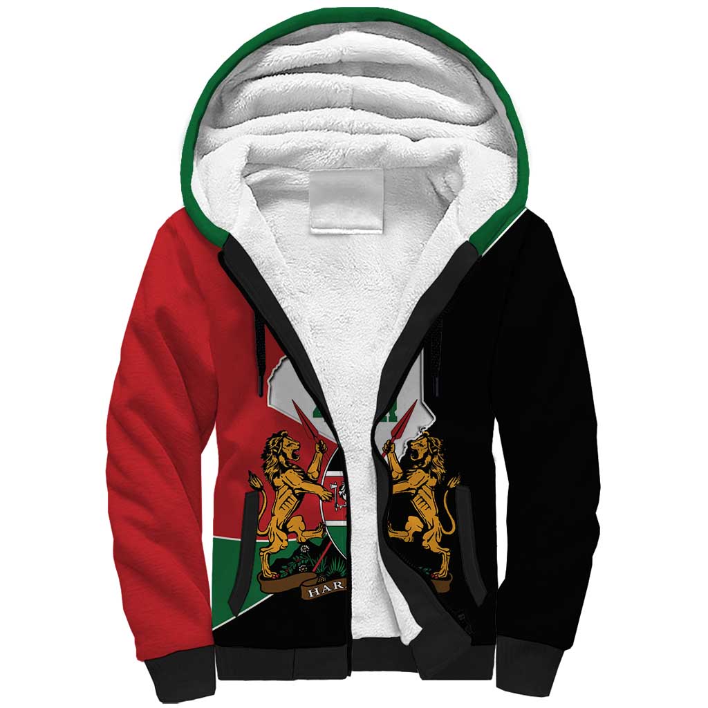 Kenya 254 Sherpa Hoodie Kenyan Flag Map Double Lion Shield - Wonder Print Shop