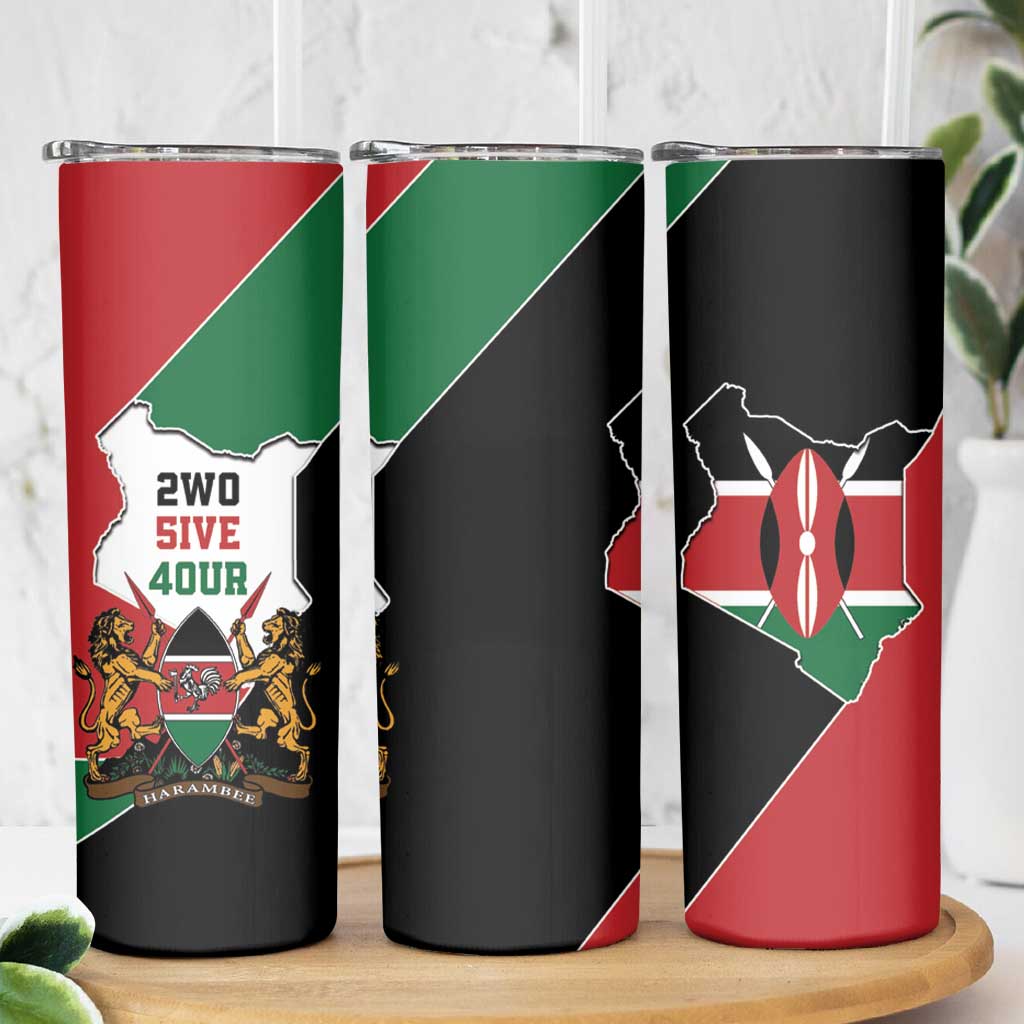 Kenya 254 Skinny Tumbler Kenyan Flag Map Double Lion Shield - Wonder Print Shop