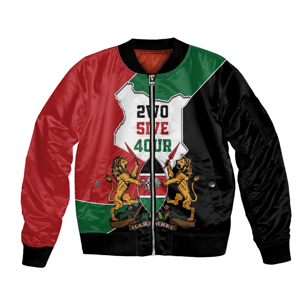 Kenya 254 Sleeve Zip Bomber Jacket Kenyan Flag Map Double Lion Shield - Wonder Print Shop