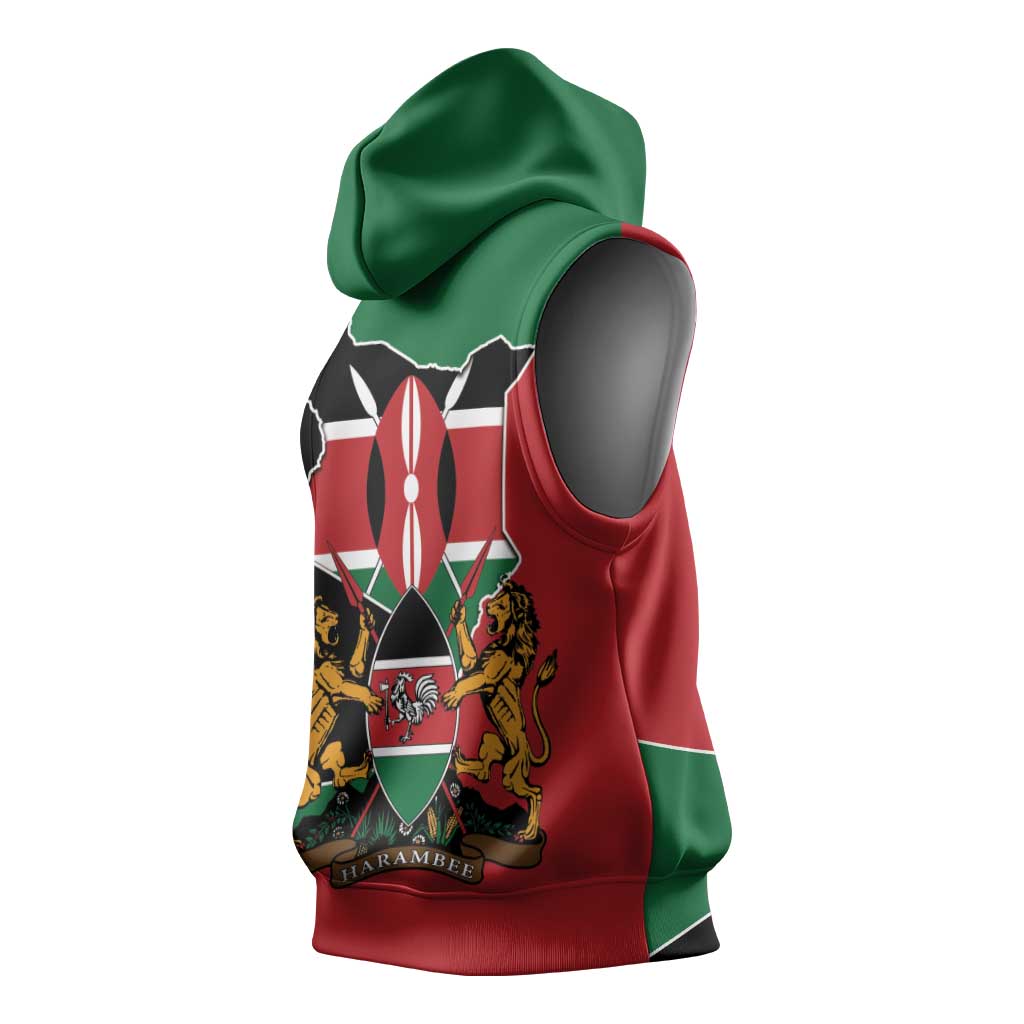 Kenya 254 Sleeveless Hoodie Kenyan Flag Map Double Lion Shield - Wonder Print Shop