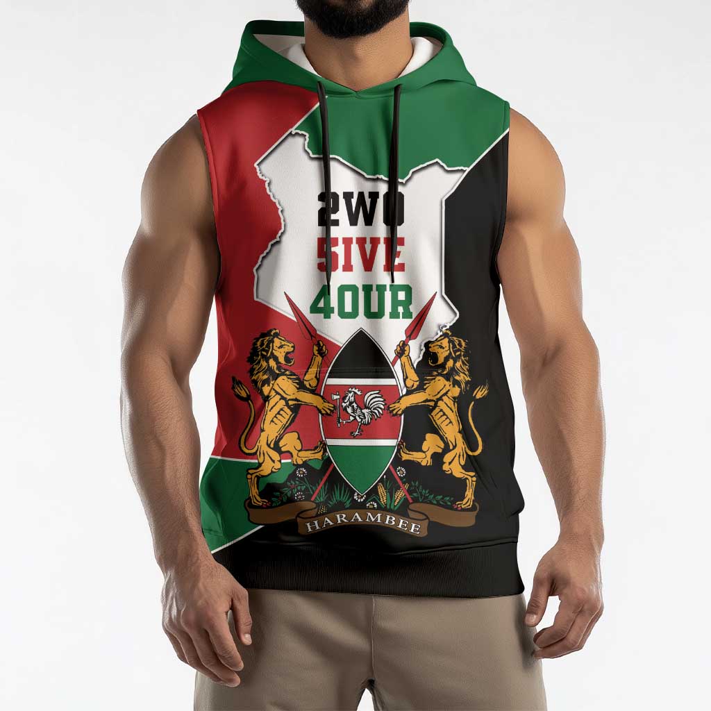 Kenya 254 Sleeveless Hoodie Kenyan Flag Map Double Lion Shield - Wonder Print Shop