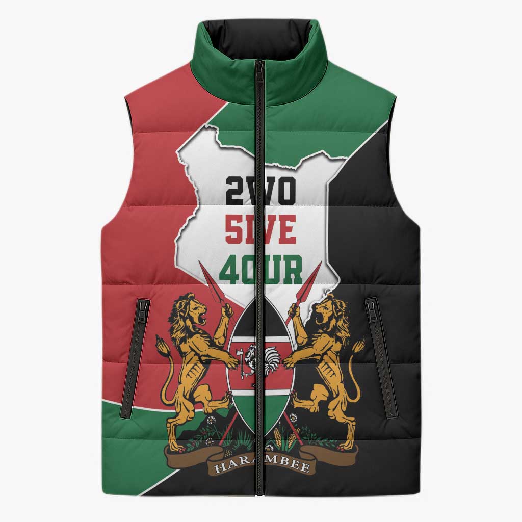 Kenya 254 Sleeveless Puffer Jacket Kenyan Flag Map Double Lion Shield - Wonder Print Shop