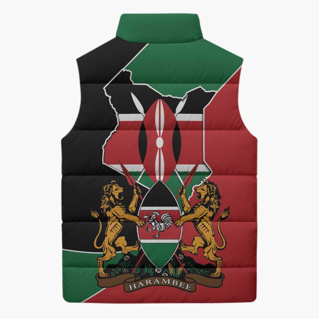 Kenya 254 Sleeveless Puffer Jacket Kenyan Flag Map Double Lion Shield - Wonder Print Shop