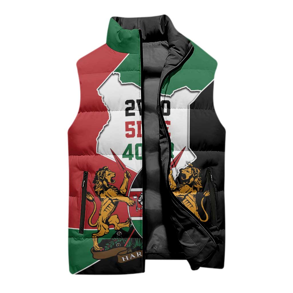 Kenya 254 Sleeveless Puffer Jacket Kenyan Flag Map Double Lion Shield - Wonder Print Shop