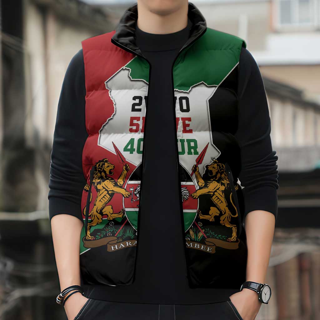 Kenya 254 Sleeveless Puffer Jacket Kenyan Flag Map Double Lion Shield - Wonder Print Shop