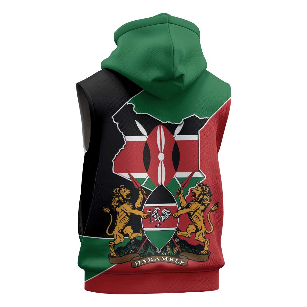 Kenya 254 Sleeveless Zip Hoodie Kenyan Flag Map Double Lion Shield - Wonder Print Shop