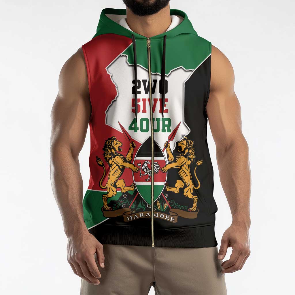 Kenya 254 Sleeveless Zip Hoodie Kenyan Flag Map Double Lion Shield - Wonder Print Shop