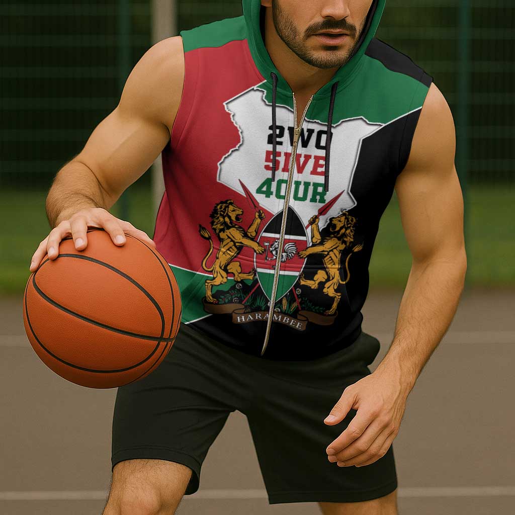 Kenya 254 Sleeveless Zip Hoodie Kenyan Flag Map Double Lion Shield - Wonder Print Shop