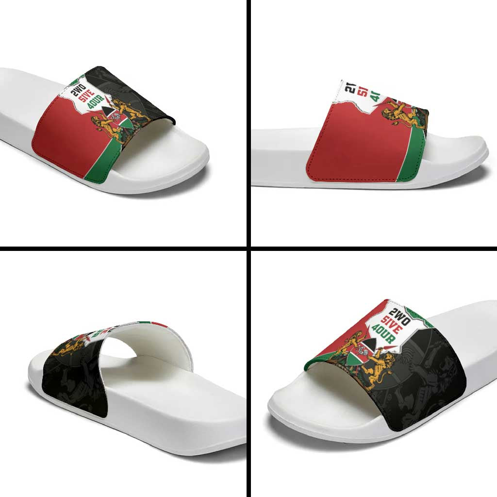 Kenya 254 Slide Sandals Kenyan Flag Map Double Lion Shield - Wonder Print Shop