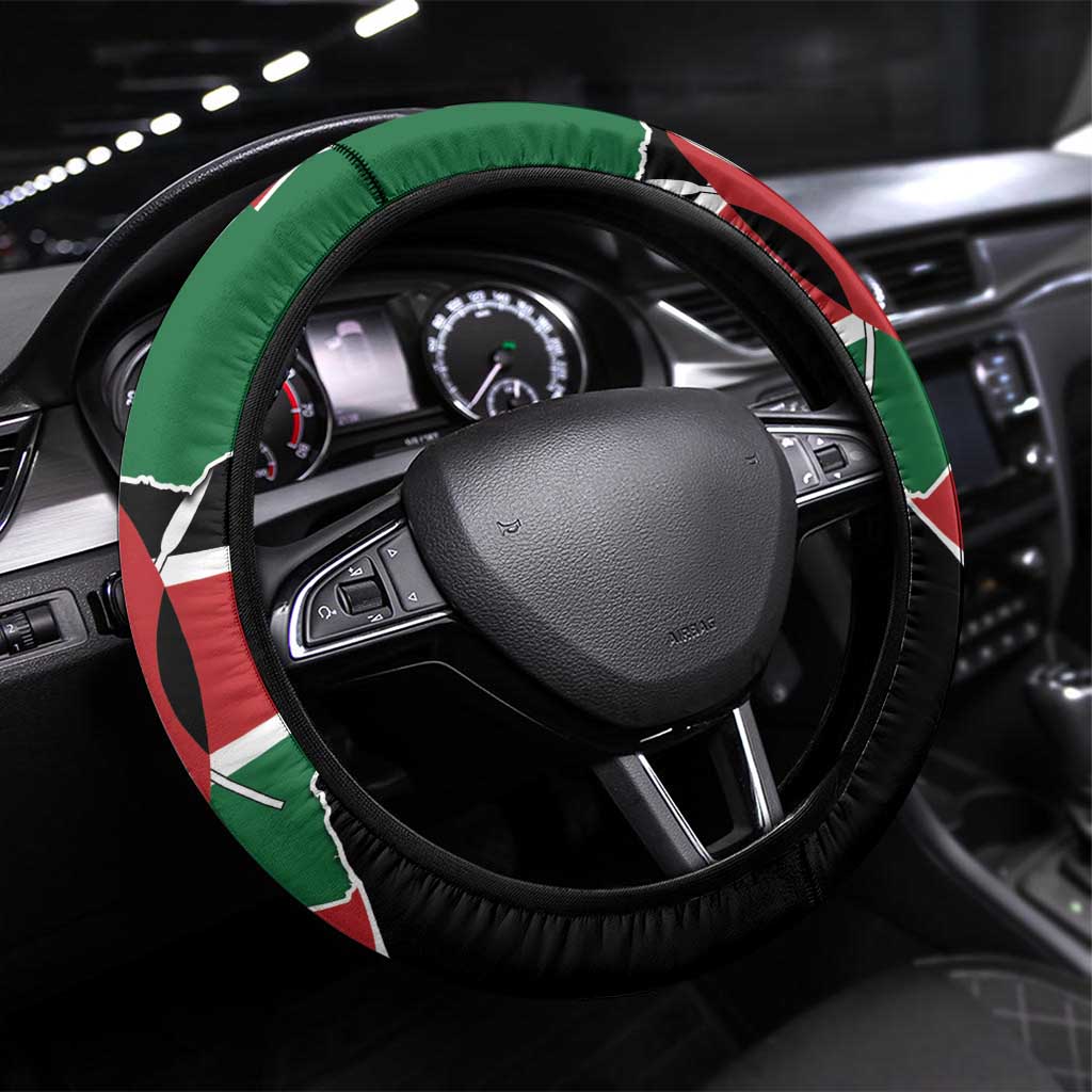 Kenya 254 Steering Wheel Cover Kenyan Flag Map Double Lion Shield - Wonder Print Shop
