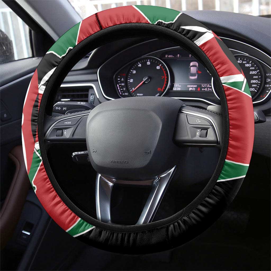 Kenya 254 Steering Wheel Cover Kenyan Flag Map Double Lion Shield - Wonder Print Shop
