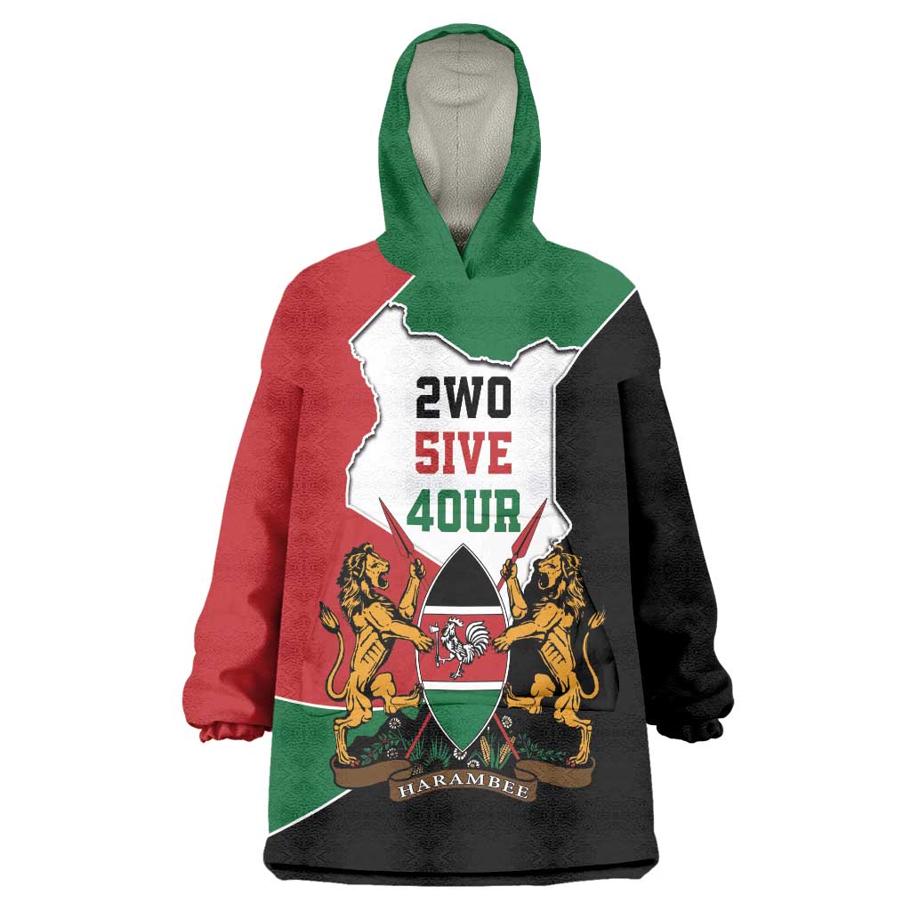 Kenya 254 Wearable Blanket Hoodie Kenyan Flag Map Double Lion Shield - Wonder Print Shop