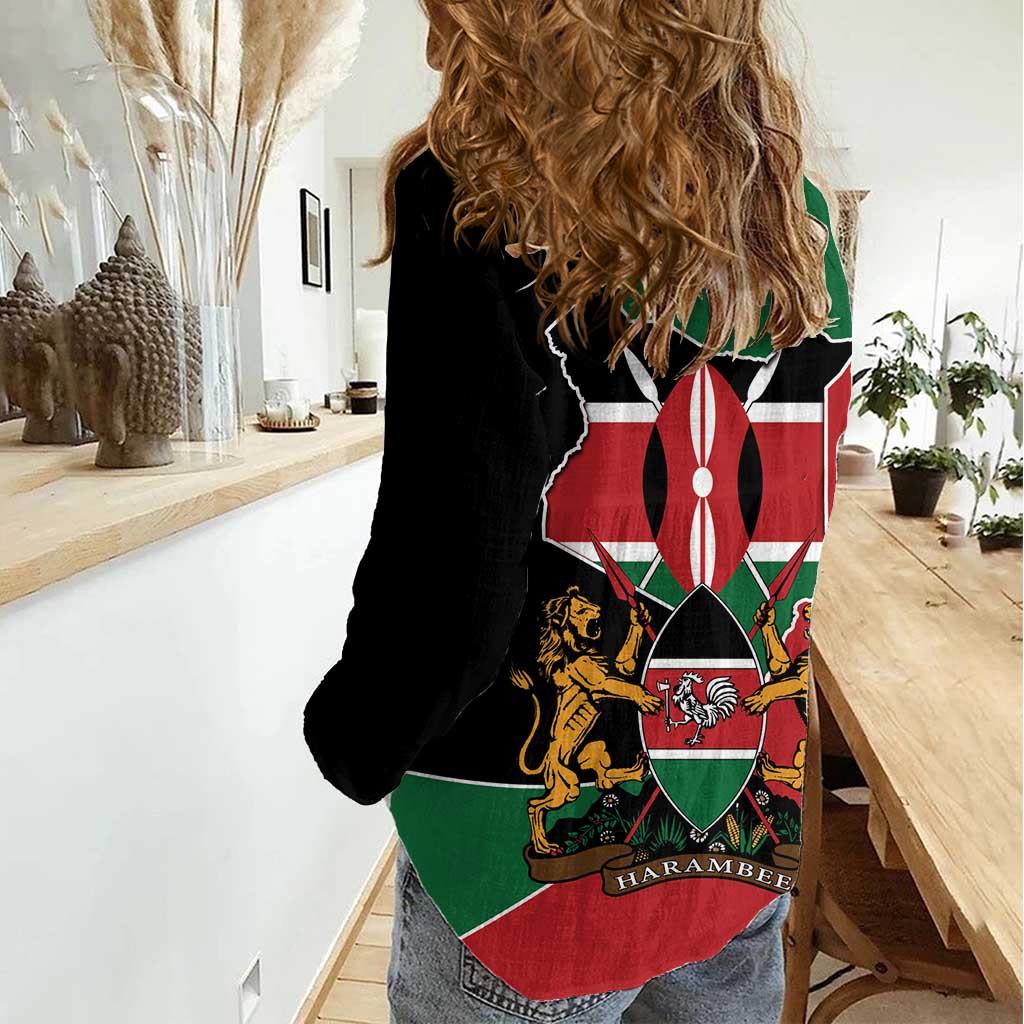 Kenya 254 Women Casual Shirt Kenyan Flag Map Double Lion Shield - Wonder Print Shop