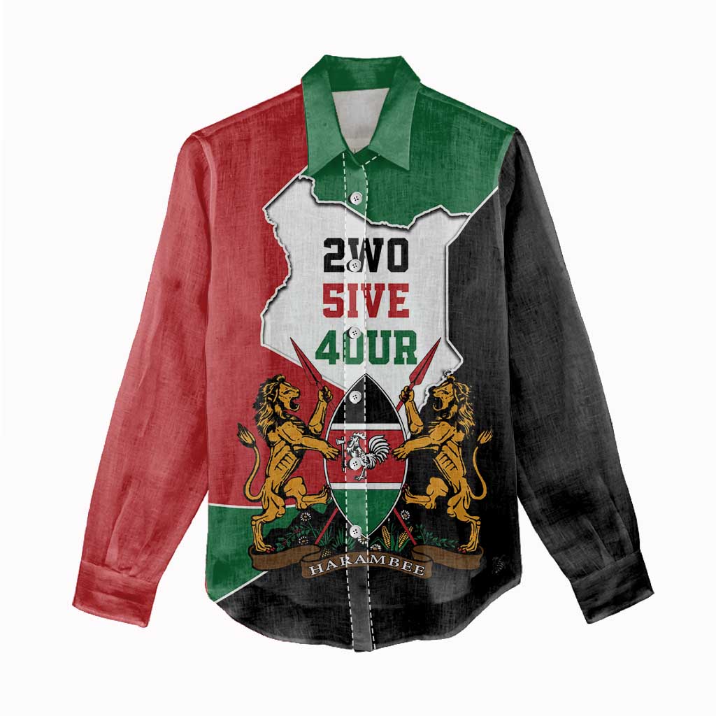 Kenya 254 Women Casual Shirt Kenyan Flag Map Double Lion Shield - Wonder Print Shop