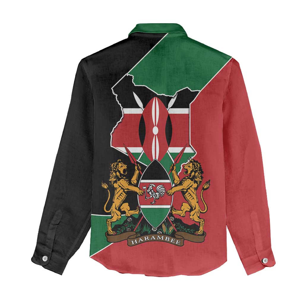 Kenya 254 Women Casual Shirt Kenyan Flag Map Double Lion Shield - Wonder Print Shop