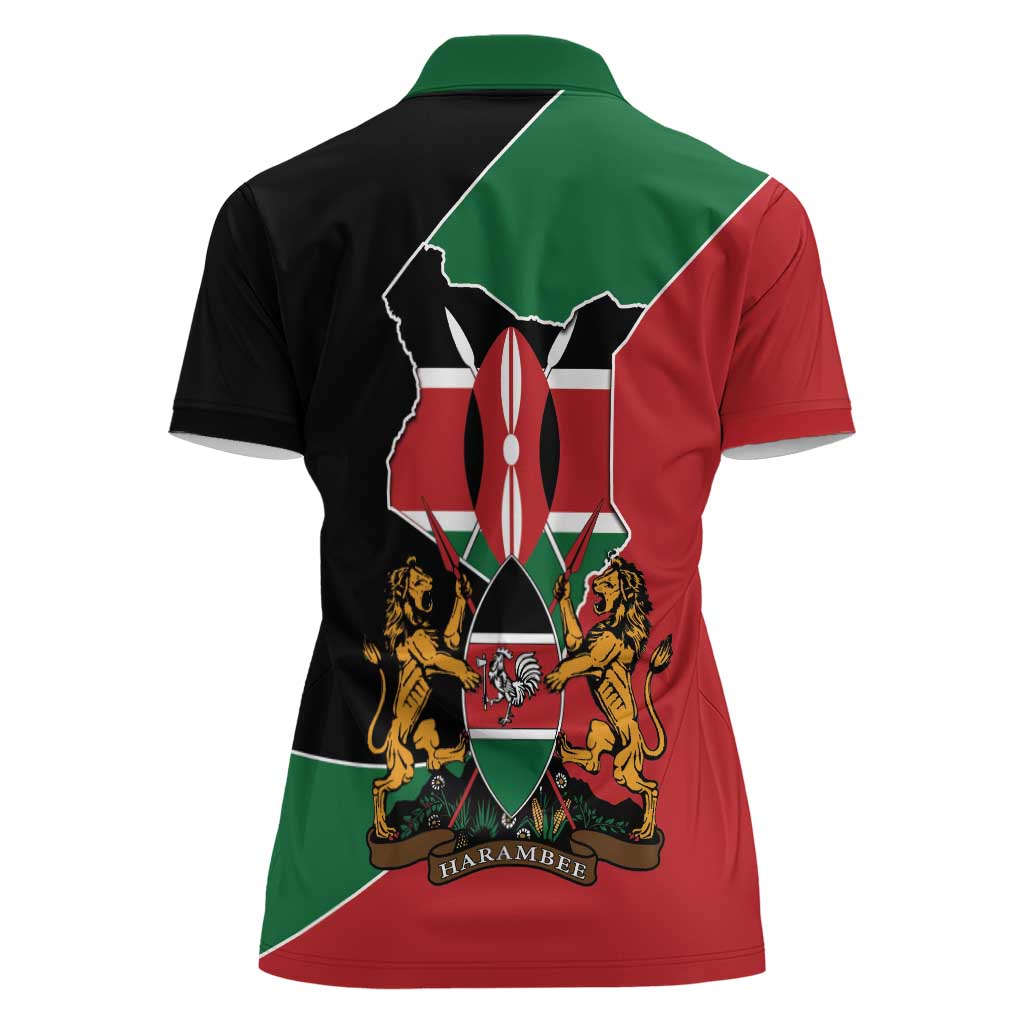 Kenya 254 Women Polo Shirt Kenyan Flag Map Double Lion Shield - Wonder Print Shop