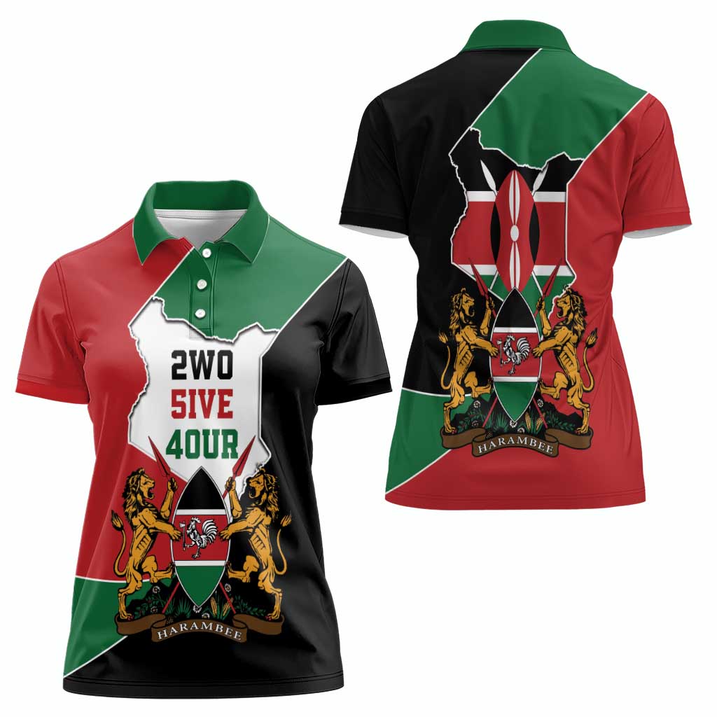Kenya 254 Women Polo Shirt Kenyan Flag Map Double Lion Shield - Wonder Print Shop