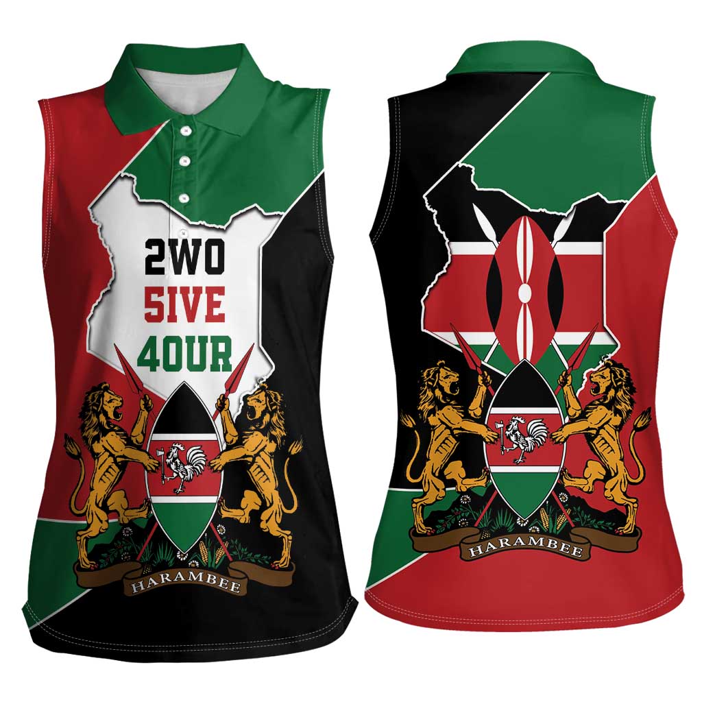 Kenya 254 Women Sleeveless Polo Shirt Kenyan Flag Map Double Lion Shield - Wonder Print Shop