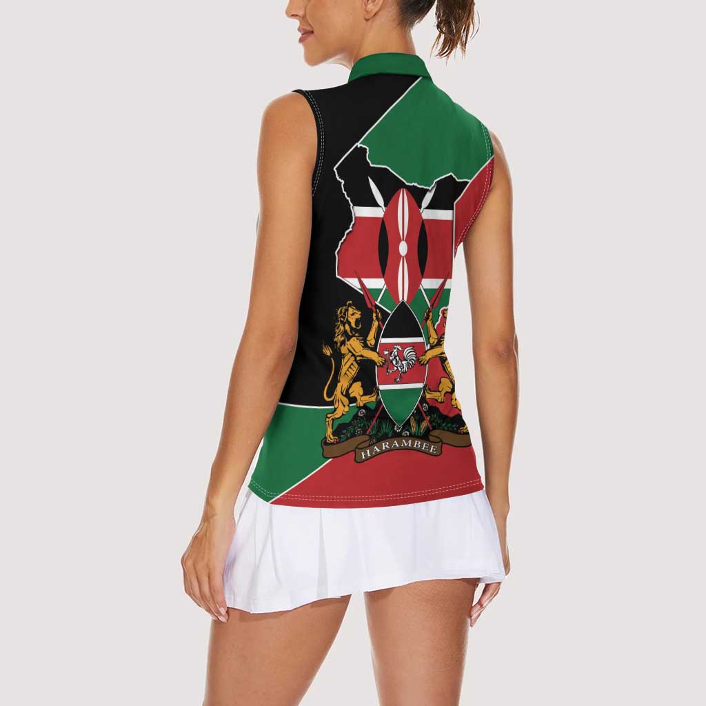 Kenya 254 Women Sleeveless Polo Shirt Kenyan Flag Map Double Lion Shield - Wonder Print Shop