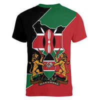 Kenya 254 Women V-Neck T-Shirt Kenyan Flag Map Double Lion Shield - Wonder Print Shop
