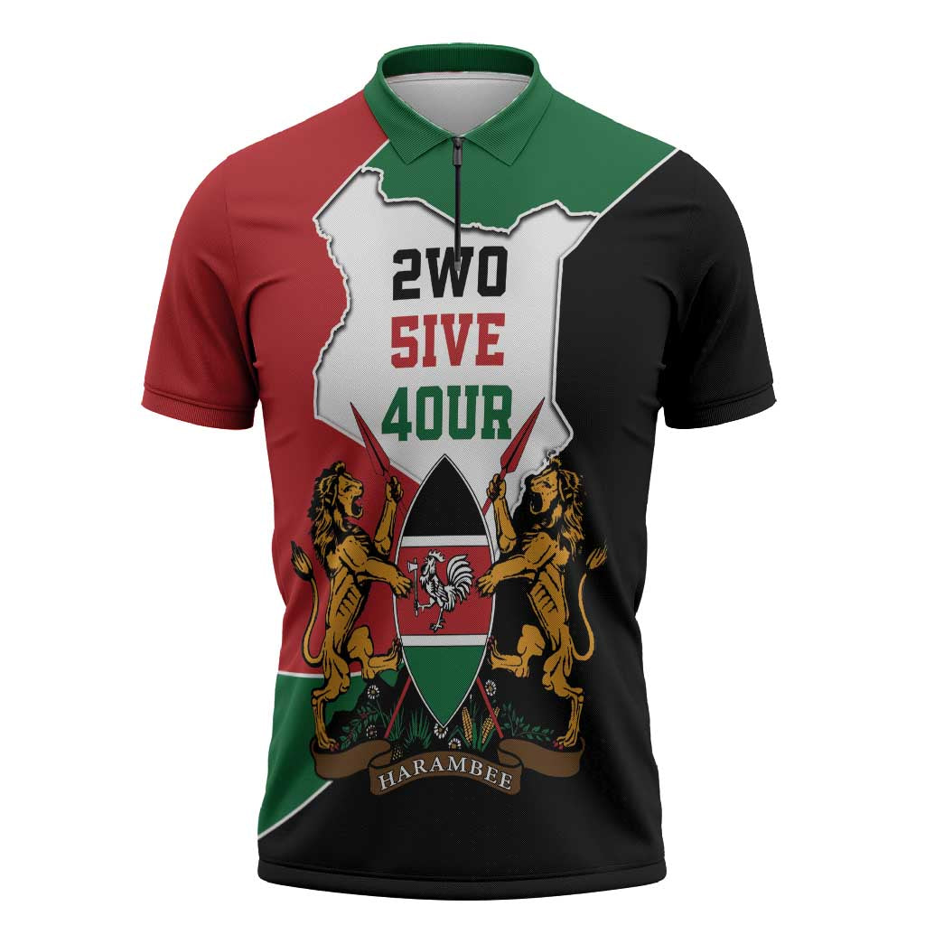 Kenya 254 Zipper Polo Shirt Kenyan Flag Map Double Lion Shield - Wonder Print Shop