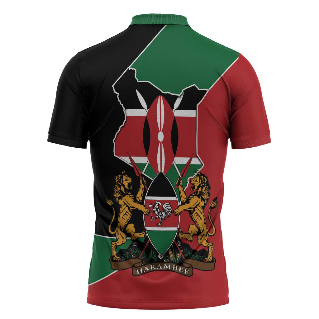 Kenya 254 Zipper Polo Shirt Kenyan Flag Map Double Lion Shield - Wonder Print Shop