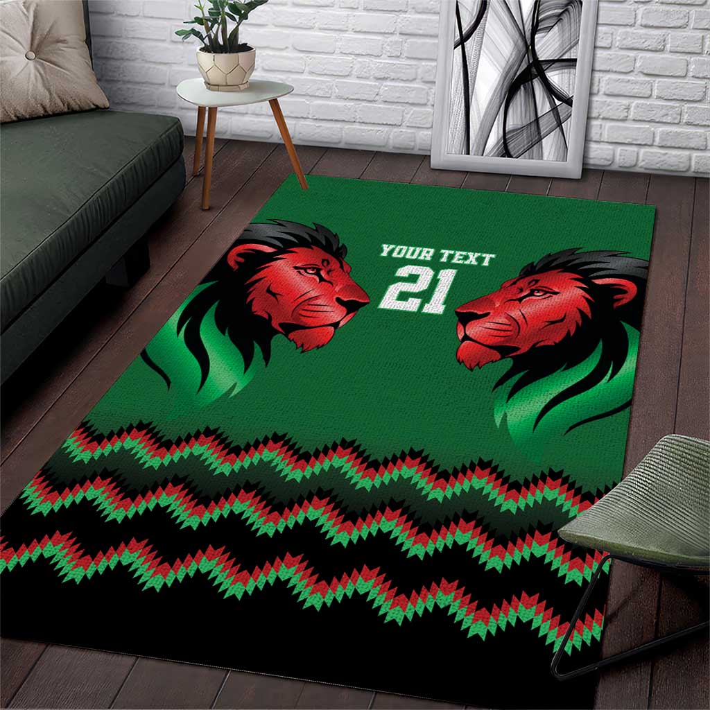 Kenya Cricket Custom Area Rug Green Lion Head with Kenyan Pattern - Wonder Print Shop