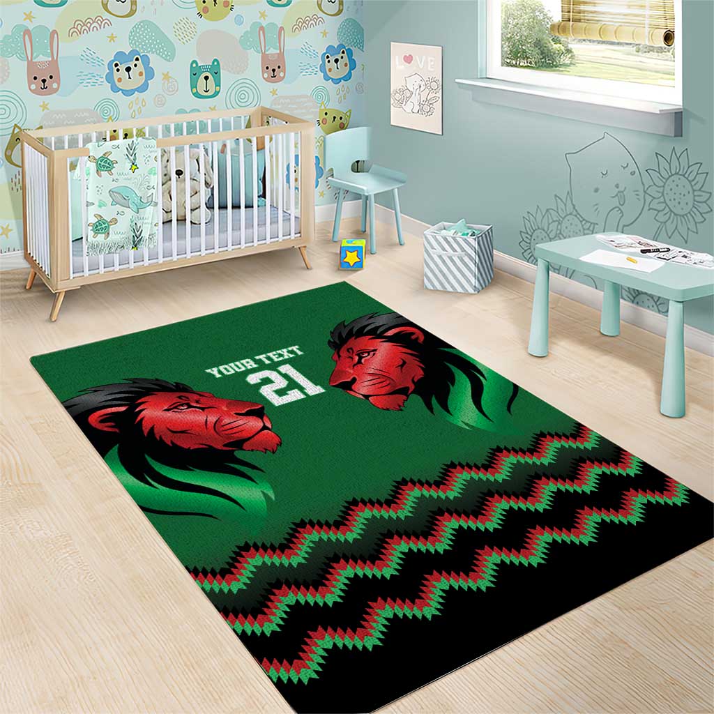 Kenya Cricket Custom Area Rug Green Lion Head with Kenyan Pattern - Wonder Print Shop