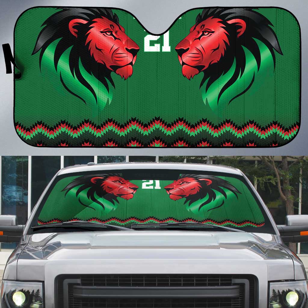 Kenya Cricket Custom Auto Sun Shade Green Lion Head with Kenyan Pattern - Wonder Print Shop