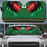 Kenya Cricket Custom Auto Sun Shade Green Lion Head with Kenyan Pattern - Wonder Print Shop