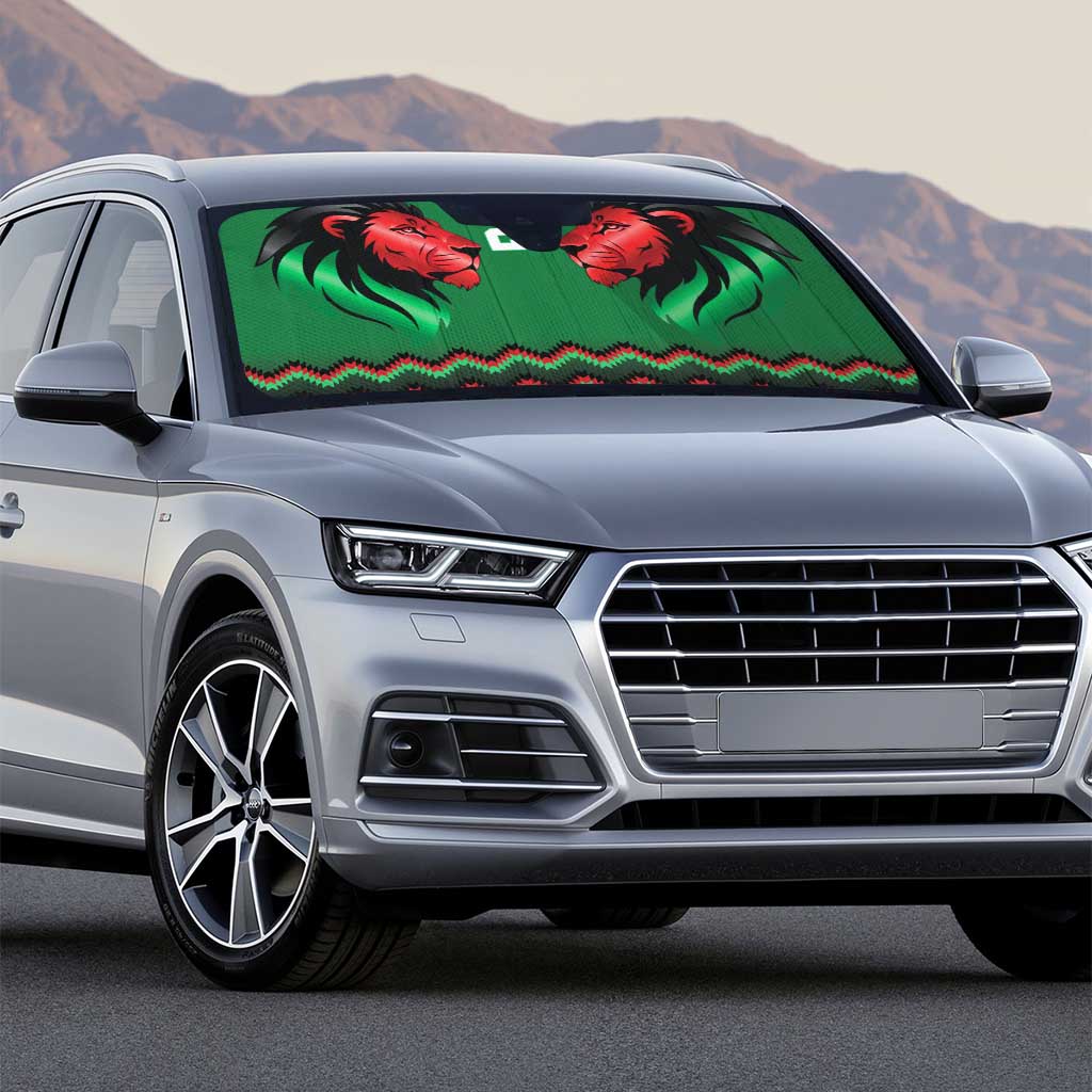 Kenya Cricket Custom Auto Sun Shade Green Lion Head with Kenyan Pattern - Wonder Print Shop