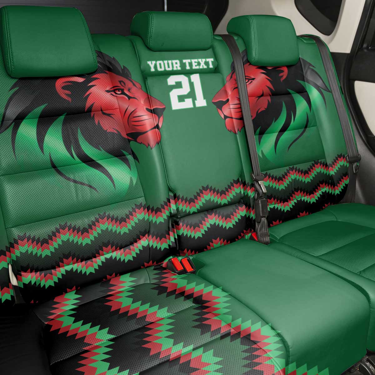 Kenya Cricket Custom Back Car Seat Cover Green Lion Head with Kenyan Pattern - Wonder Print Shop