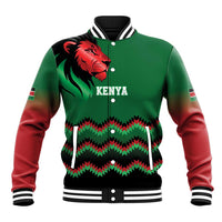 Kenya Cricket Custom Baseball Jacket Green Lion Head with Kenyan Pattern - Wonder Print Shop