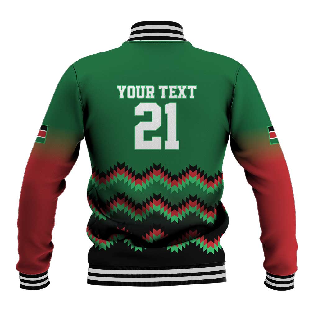 Kenya Cricket Custom Baseball Jacket Green Lion Head with Kenyan Pattern - Wonder Print Shop