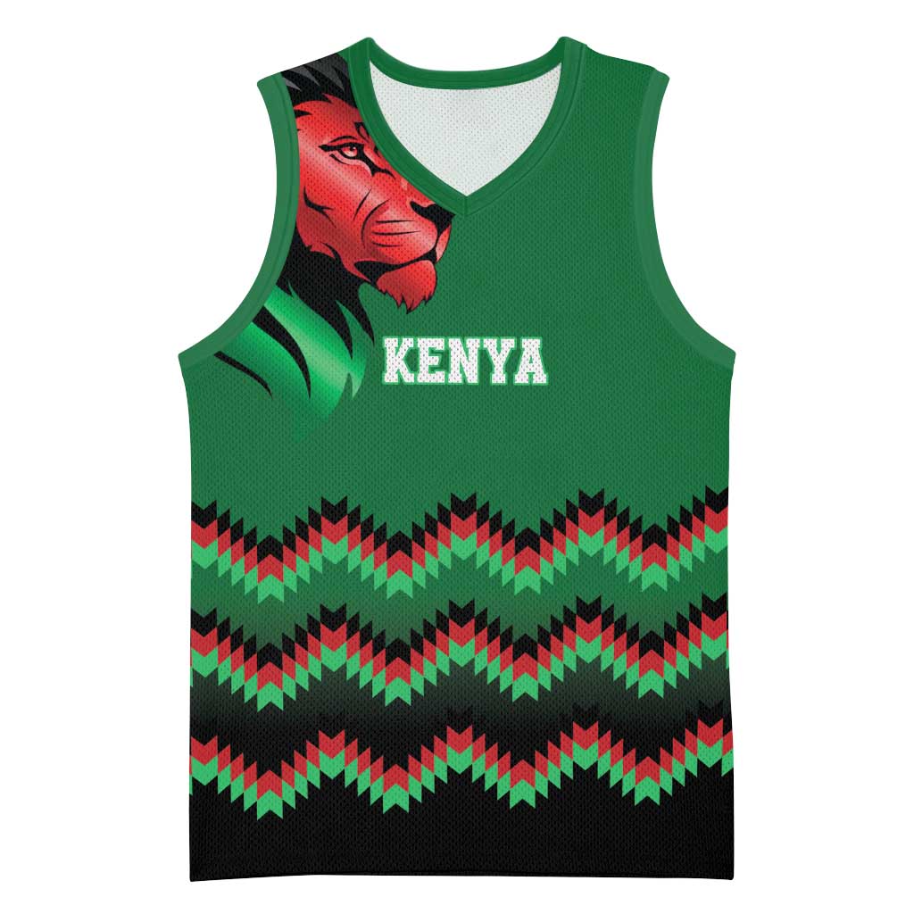 Kenya Cricket Custom Basketball Jersey Green Lion Head with Kenyan Pattern - Wonder Print Shop