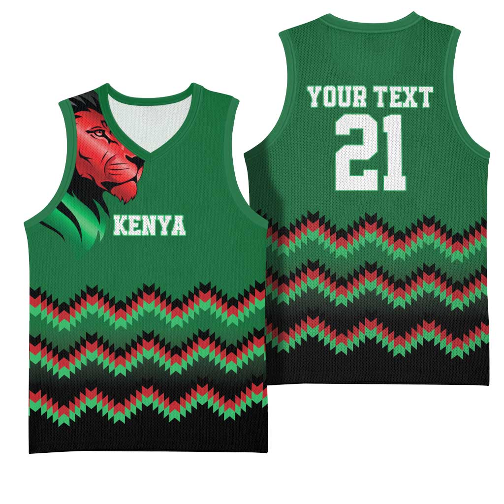 Kenya Cricket Custom Basketball Jersey Green Lion Head with Kenyan Pattern - Wonder Print Shop