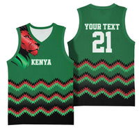 Kenya Cricket Custom Basketball Jersey Green Lion Head with Kenyan Pattern - Wonder Print Shop