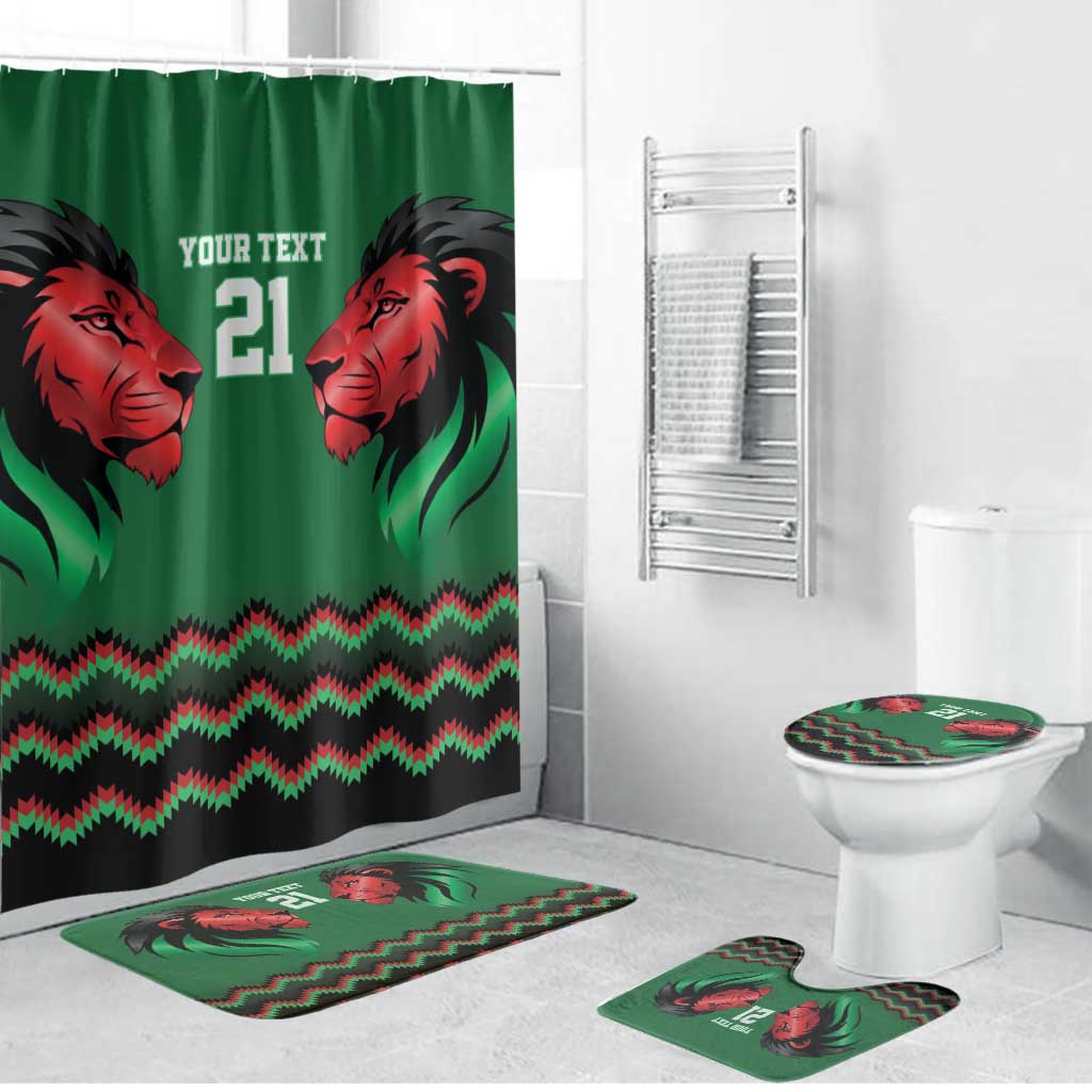Kenya Cricket Custom Bathroom Set Green Lion Head with Kenyan Pattern - Wonder Print Shop