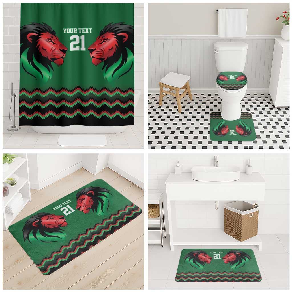 Kenya Cricket Custom Bathroom Set Green Lion Head with Kenyan Pattern - Wonder Print Shop