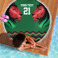Kenya Cricket Custom Beach Blanket Green Lion Head with Kenyan Pattern - Wonder Print Shop