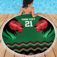 Kenya Cricket Custom Beach Blanket Green Lion Head with Kenyan Pattern - Wonder Print Shop